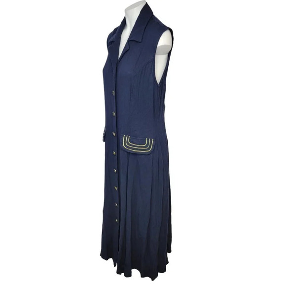 Vintage Michael Phillips  Blue and Gold Linen Blend Dress - Picture 8 of 10